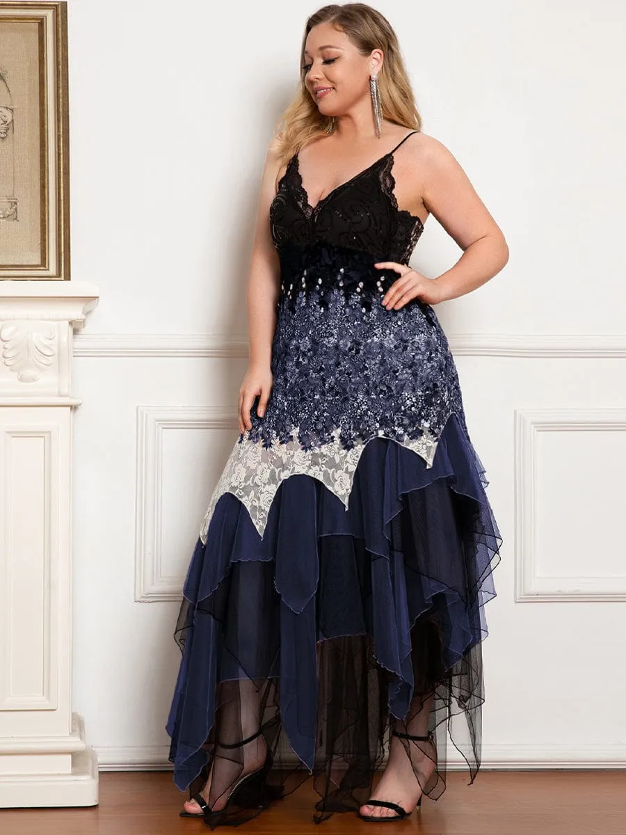 Plus Size V Neck Asymmetrical Hems Prom Dresses