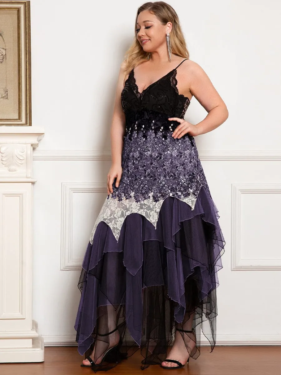 Plus Size V Neck Asymmetrical Hems Prom Dresses