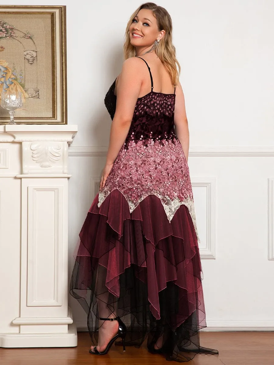 Plus Size V Neck Asymmetrical Hems Prom Dresses