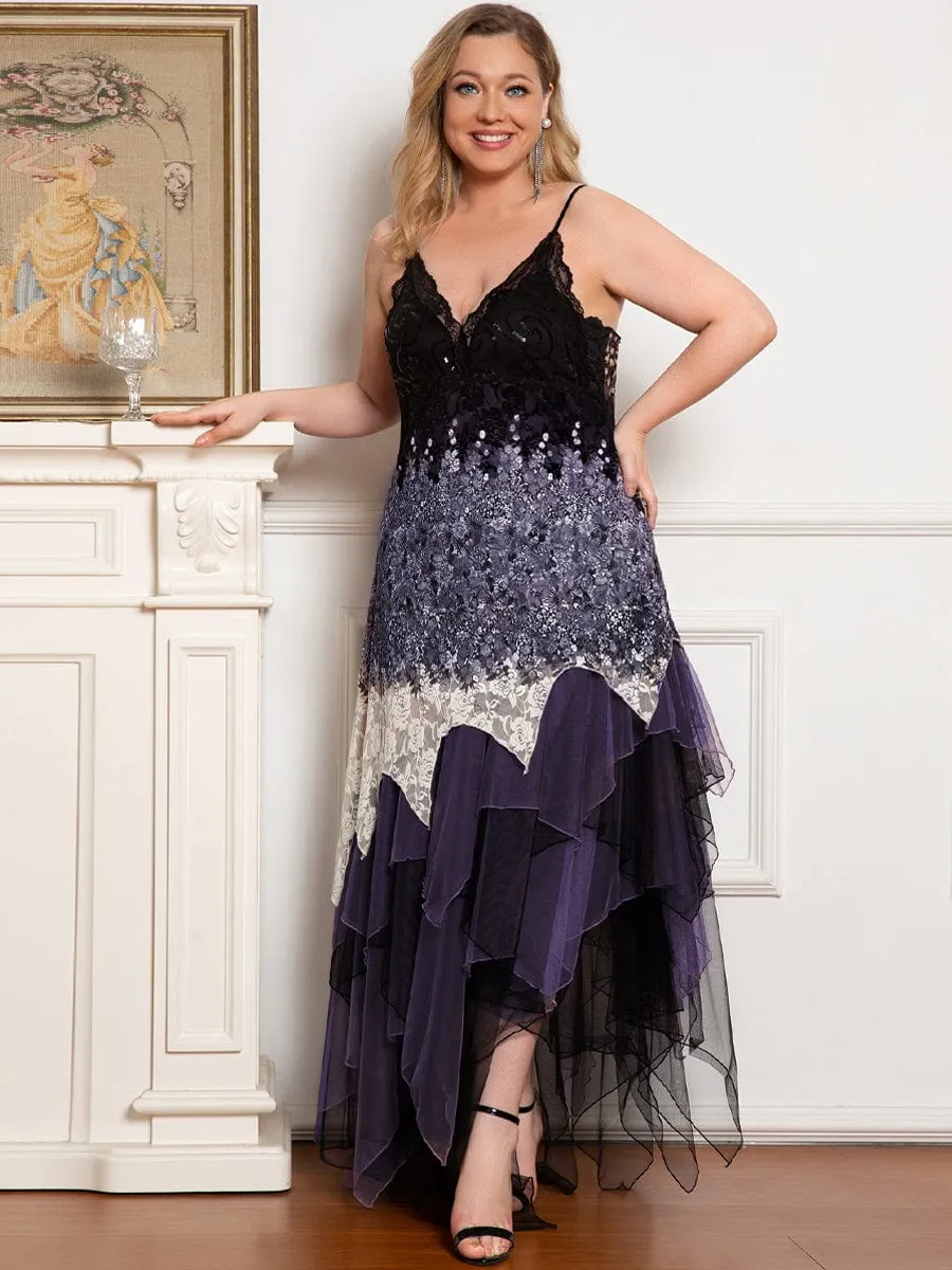 Plus Size V Neck Asymmetrical Hems Prom Dresses