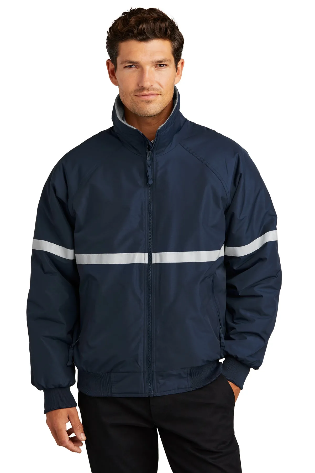 Port Authority Challenger Custom Jackets with Reflective Taping, True Navy/ Grey Heather/ Reflective