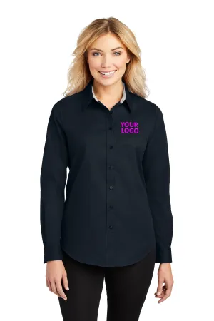 Port Authority Ladies Branded Easy Care Shirts, Classic Navy/ Light Stone