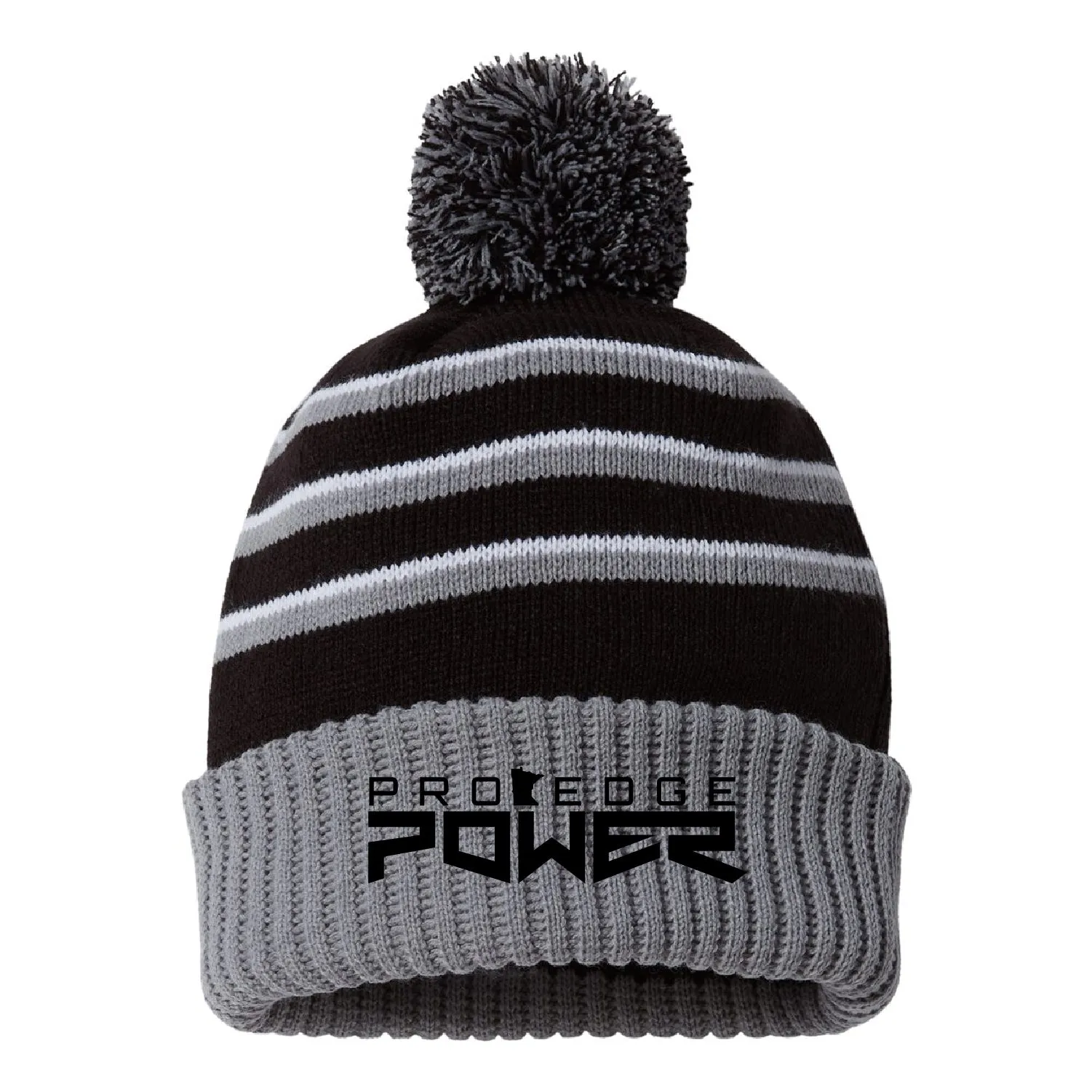 Pro Edge Power Stripe Pom Cuffed Beanie