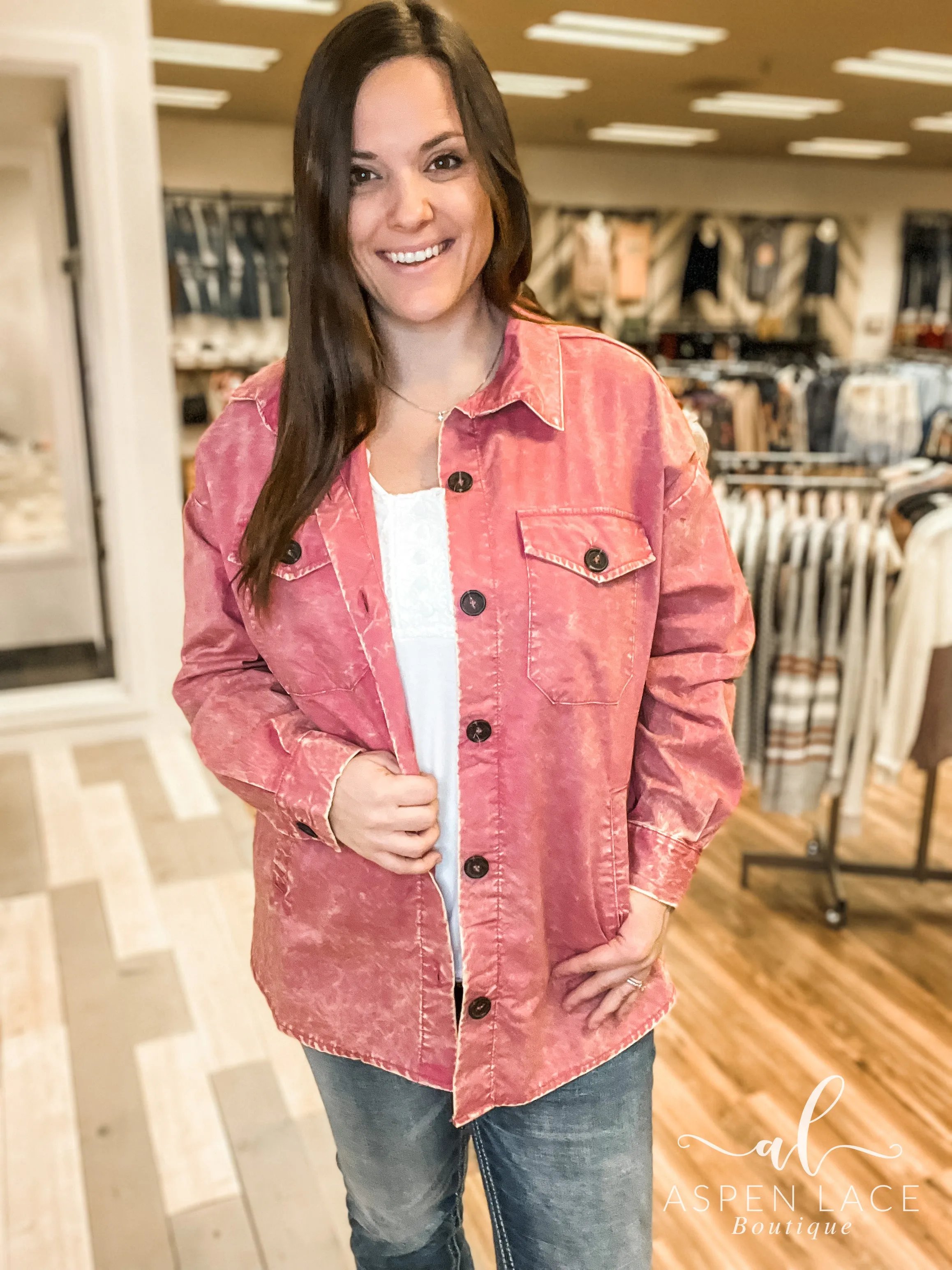 *PVM* Lauren Vintage Wash Shacket (Rose)