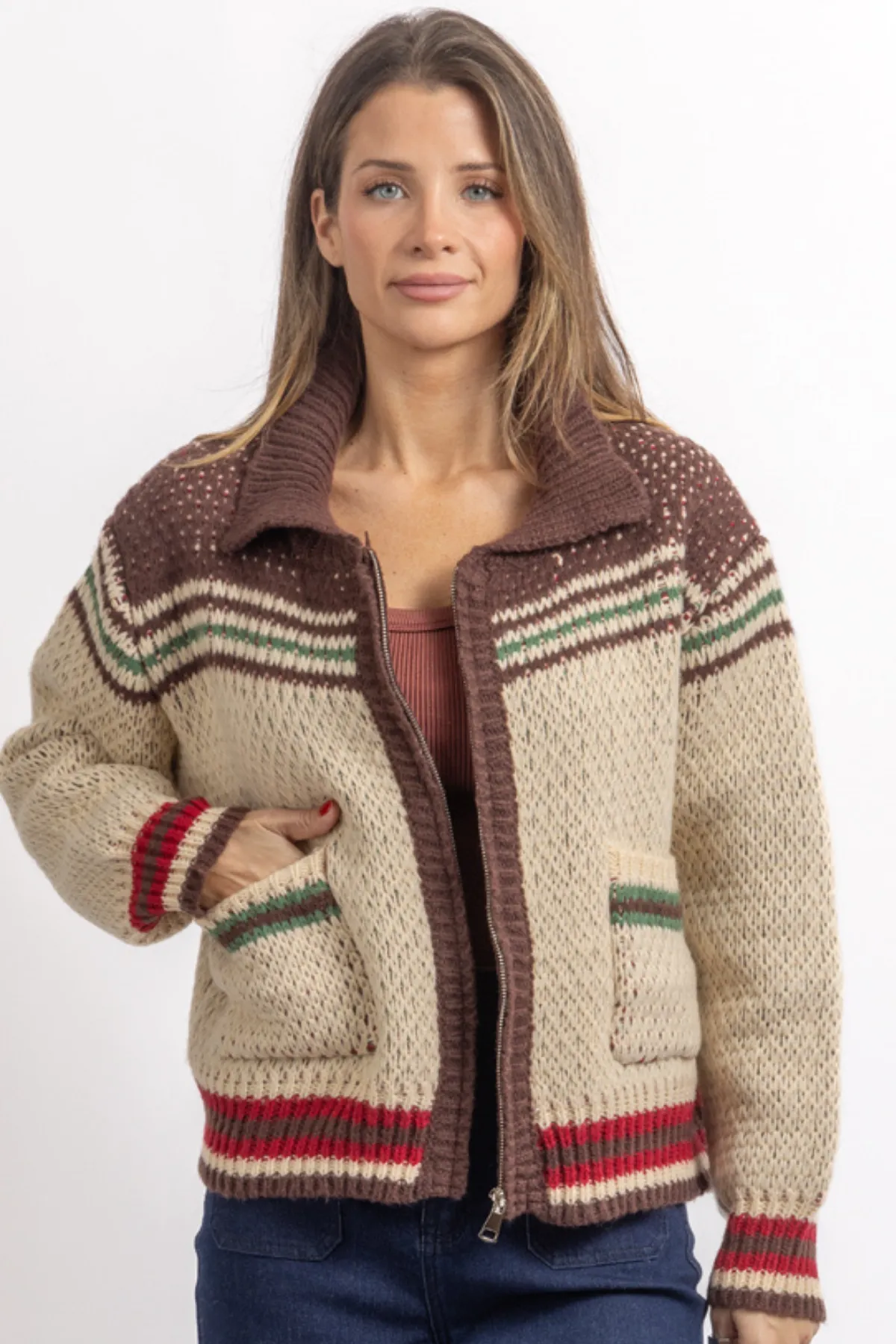 RANCHESS CHOCOLATE ZIP SWEATER