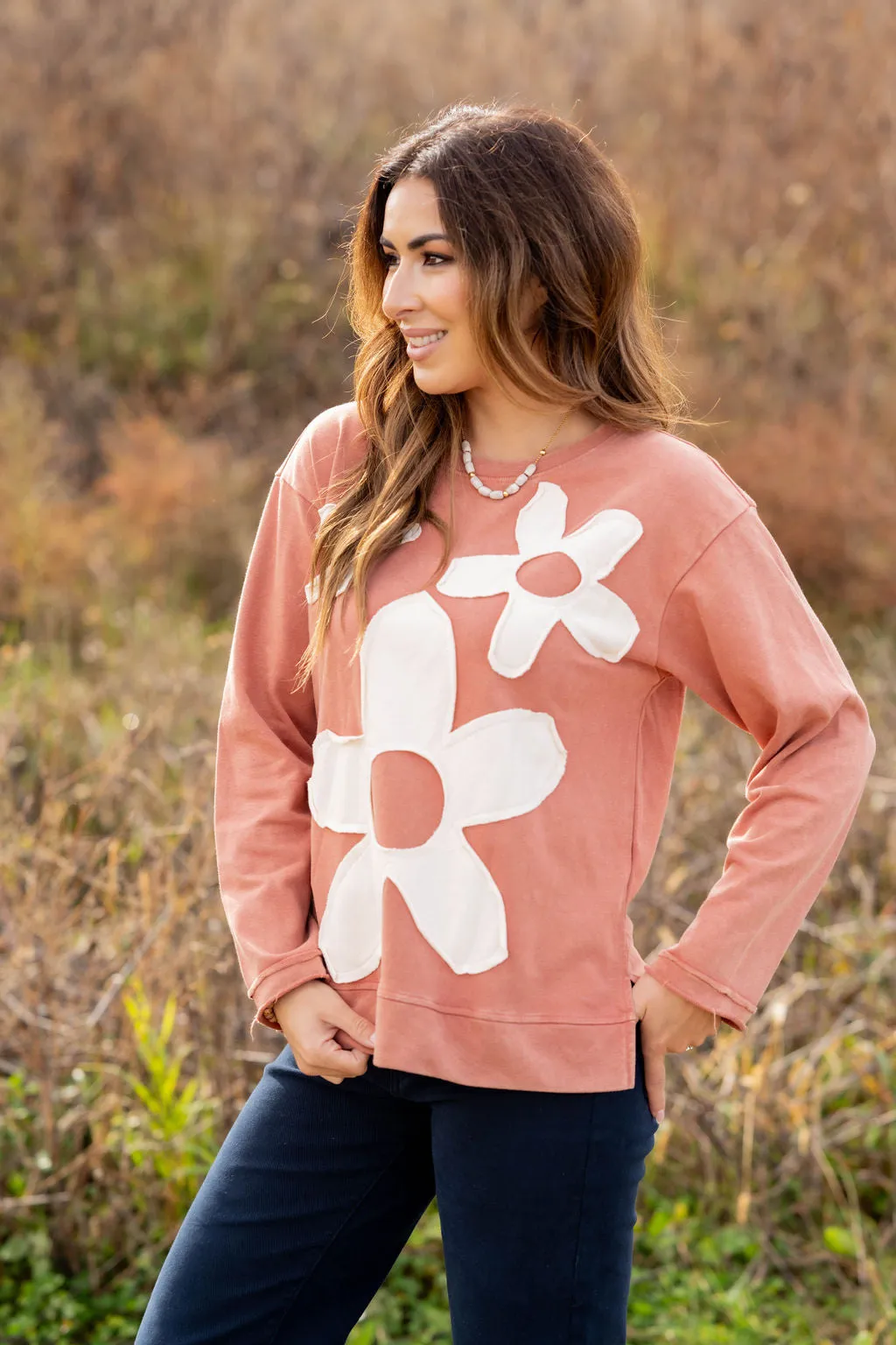 Raw Edge Floral Sweatshirt