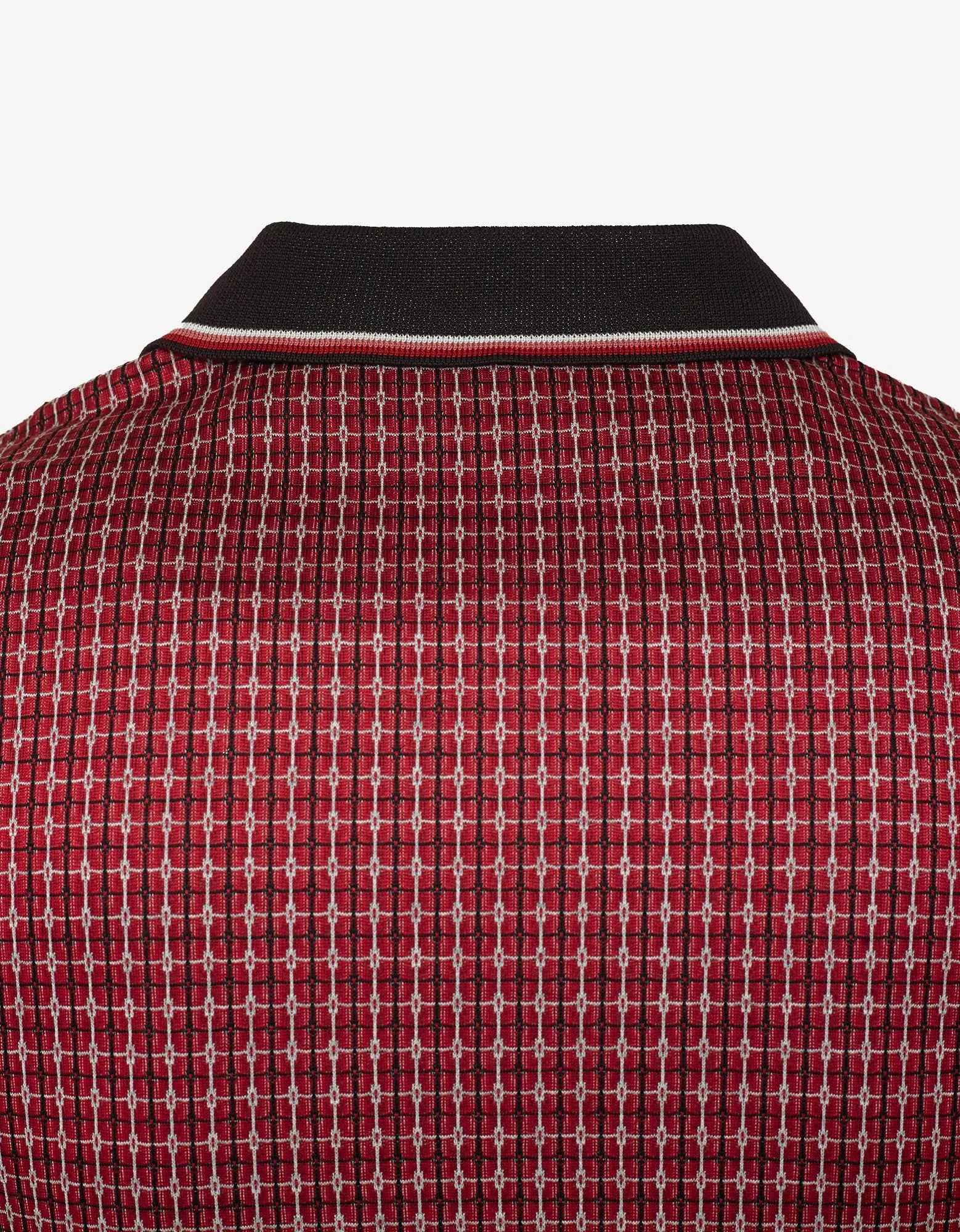 Red & White Checked Jacquard Polo T-Shirt