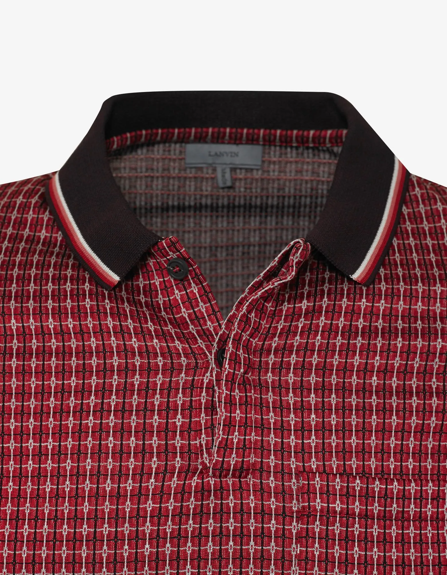 Red & White Checked Jacquard Polo T-Shirt