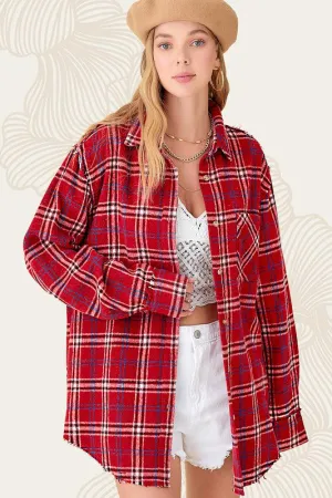 Red Mineral Washed Plaid Shirts