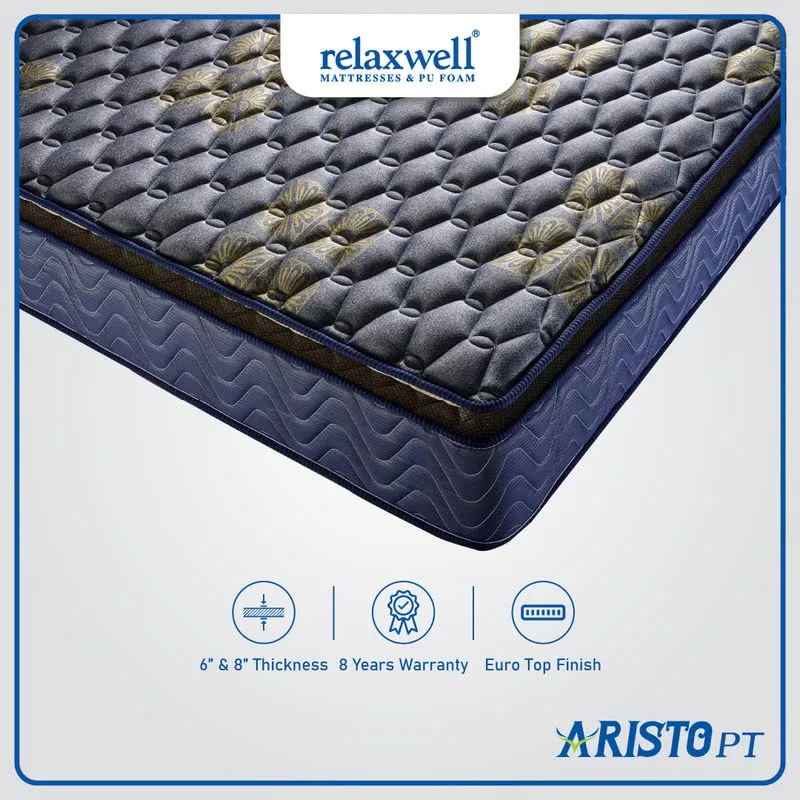 RELAXWELL MATRESSES Aristo PT - Bonnel Spring Pillow Top Spring Mattresses with Two Free Pillow for Your Comfort Night | Foam Matresses | Matresses for Comfortable Sleep (78x72x6 Inches, King)