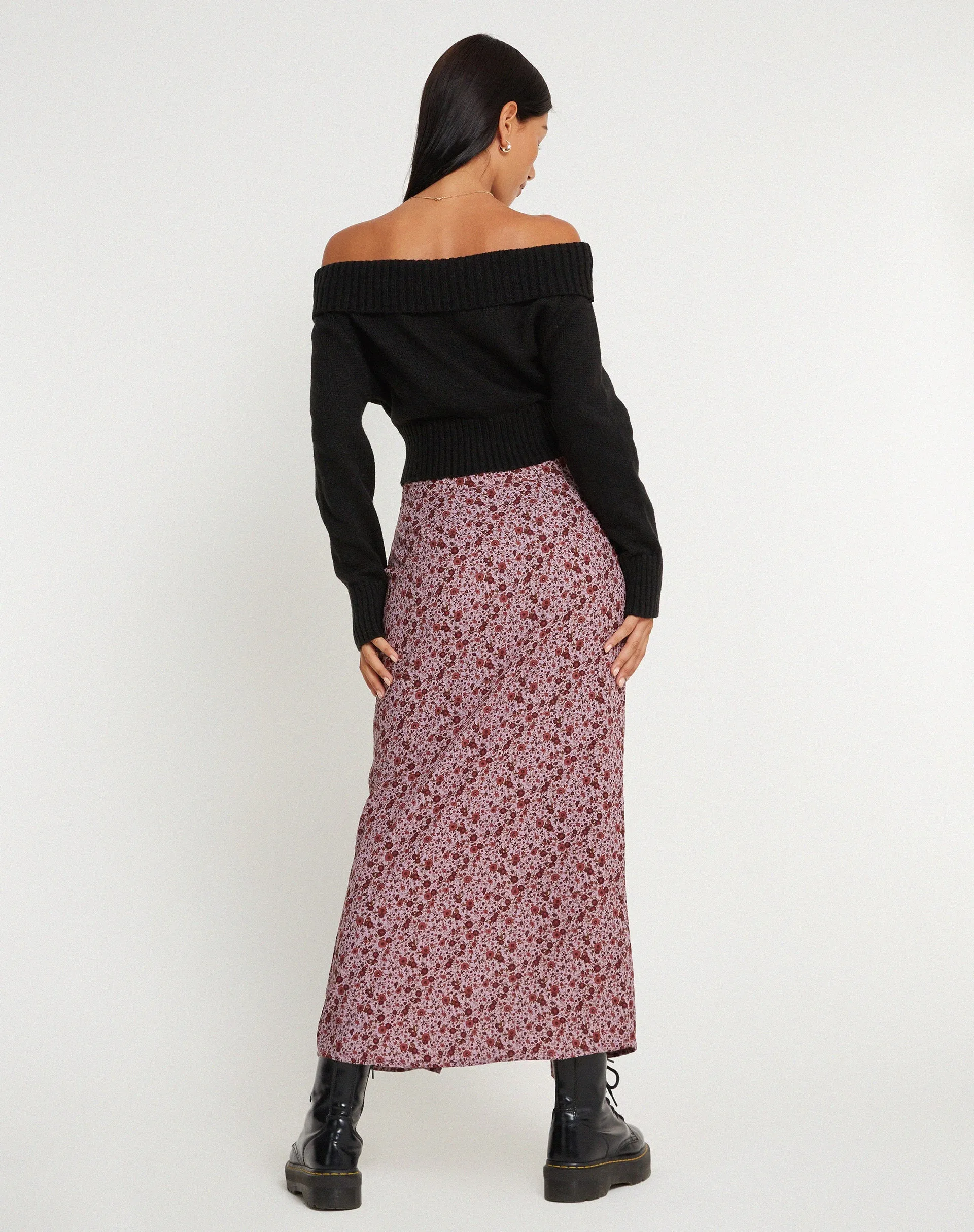 Relow Maxi Skirt in 90's Floral Burgundy