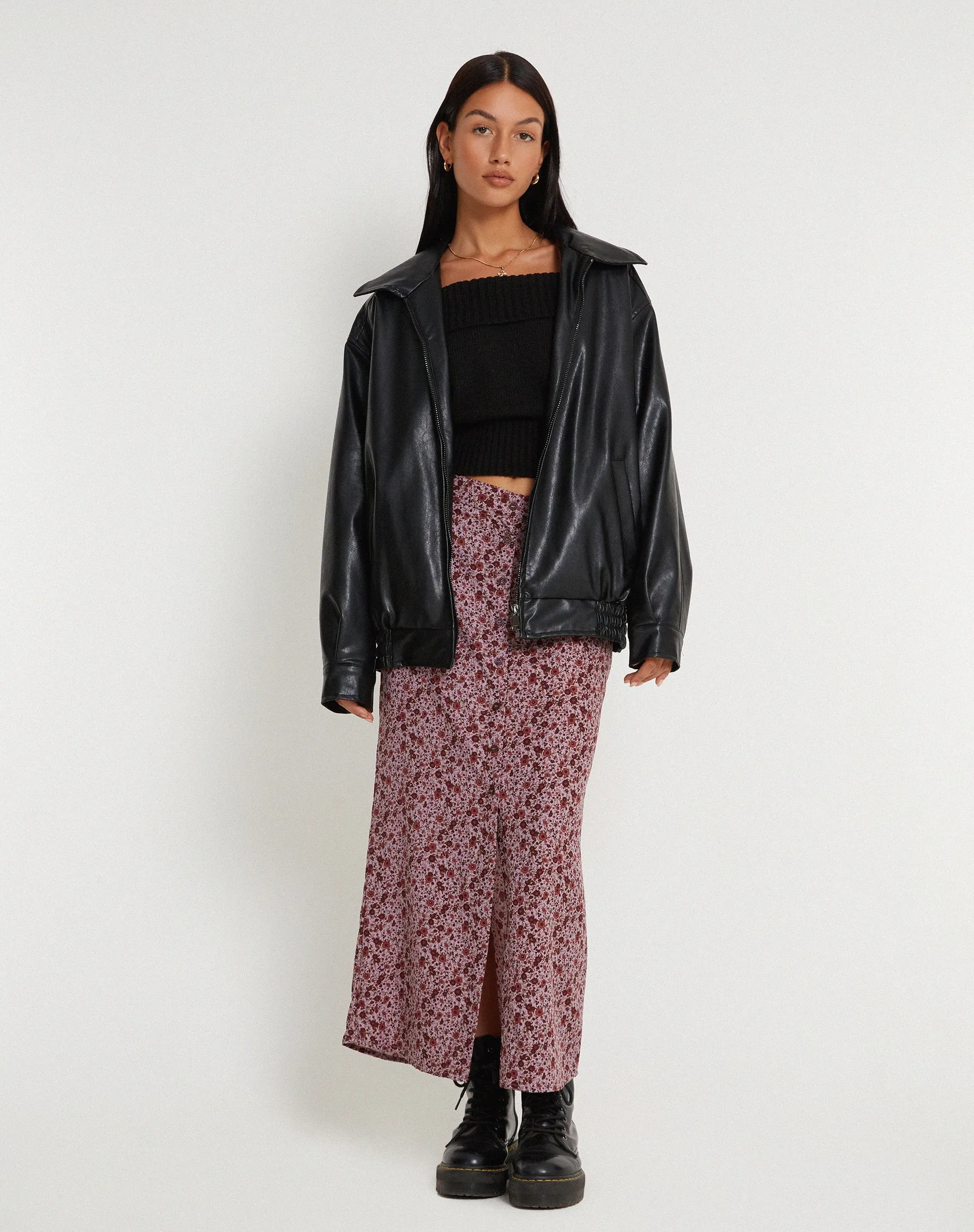 Relow Maxi Skirt in 90's Floral Burgundy