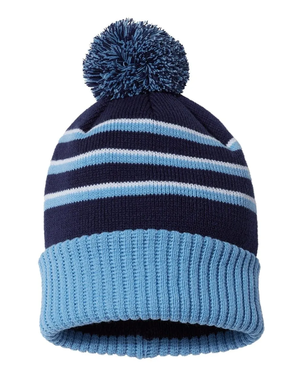 Richardson - Striped Pom Cuffed Beanie