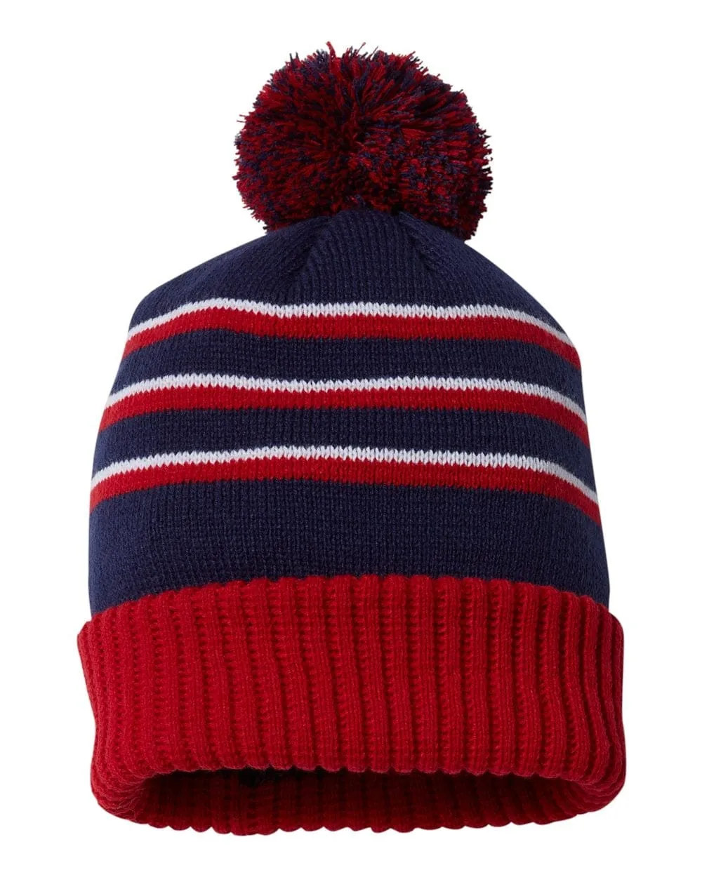 Richardson - Striped Pom Cuffed Beanie