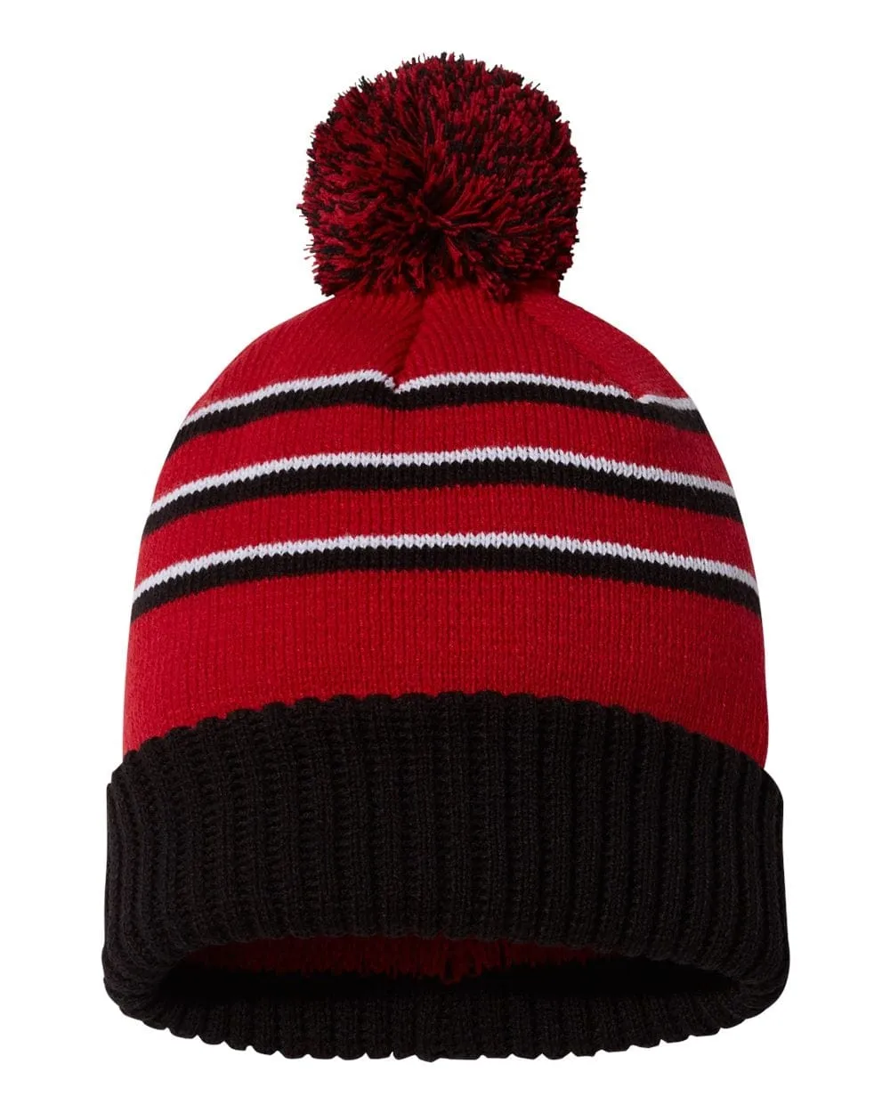 Richardson - Striped Pom Cuffed Beanie