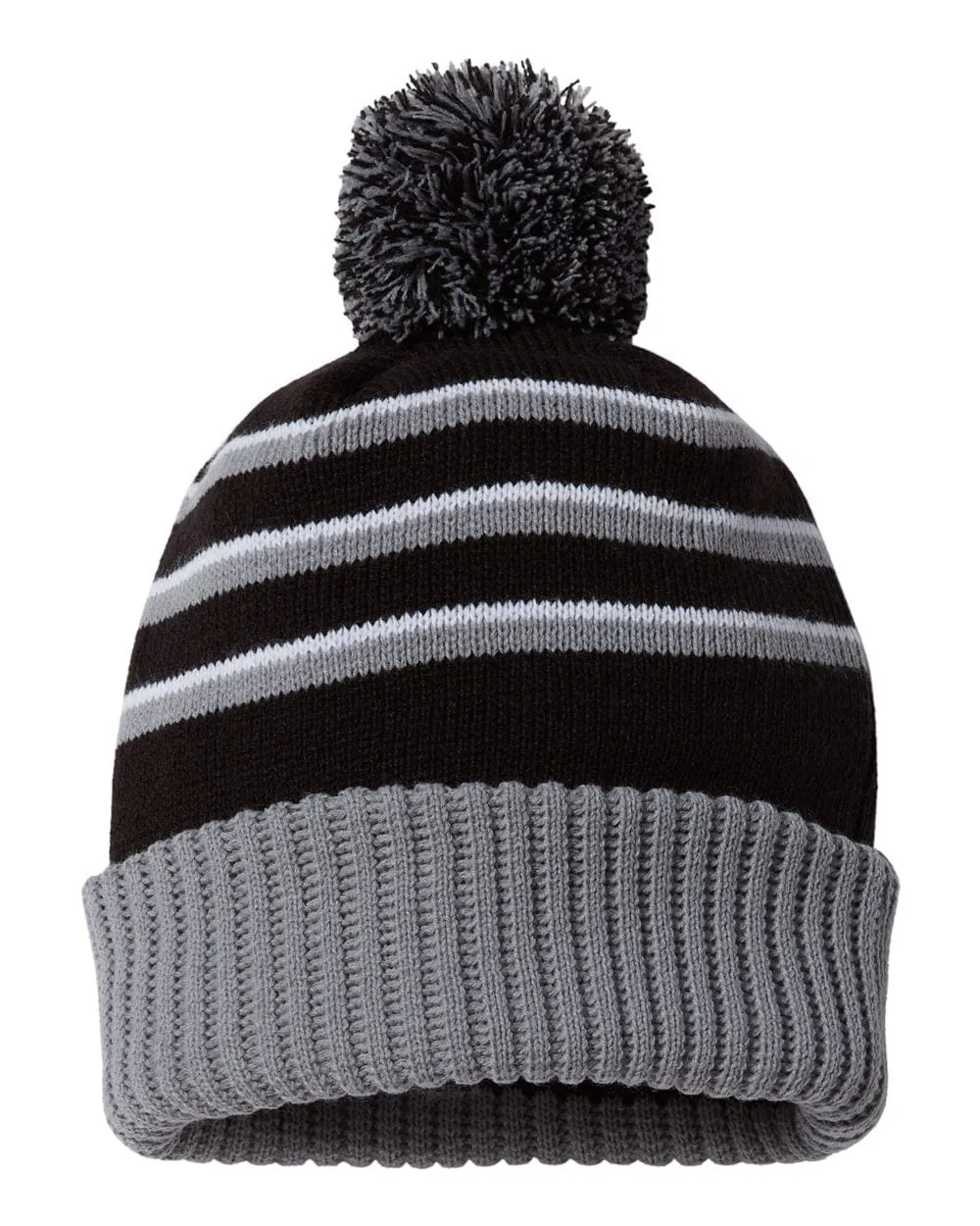 Richardson - Striped Pom Cuffed Beanie