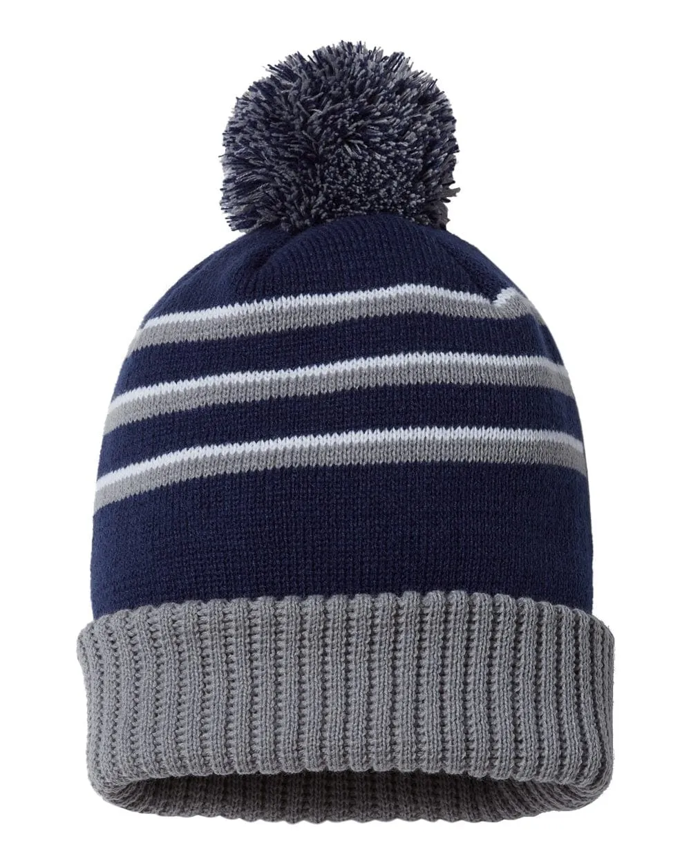 Richardson - Striped Pom Cuffed Beanie