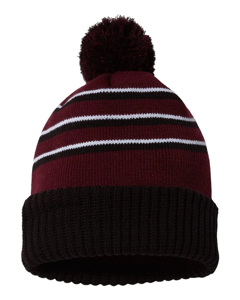 Richardson - Striped Pom Cuffed Beanie