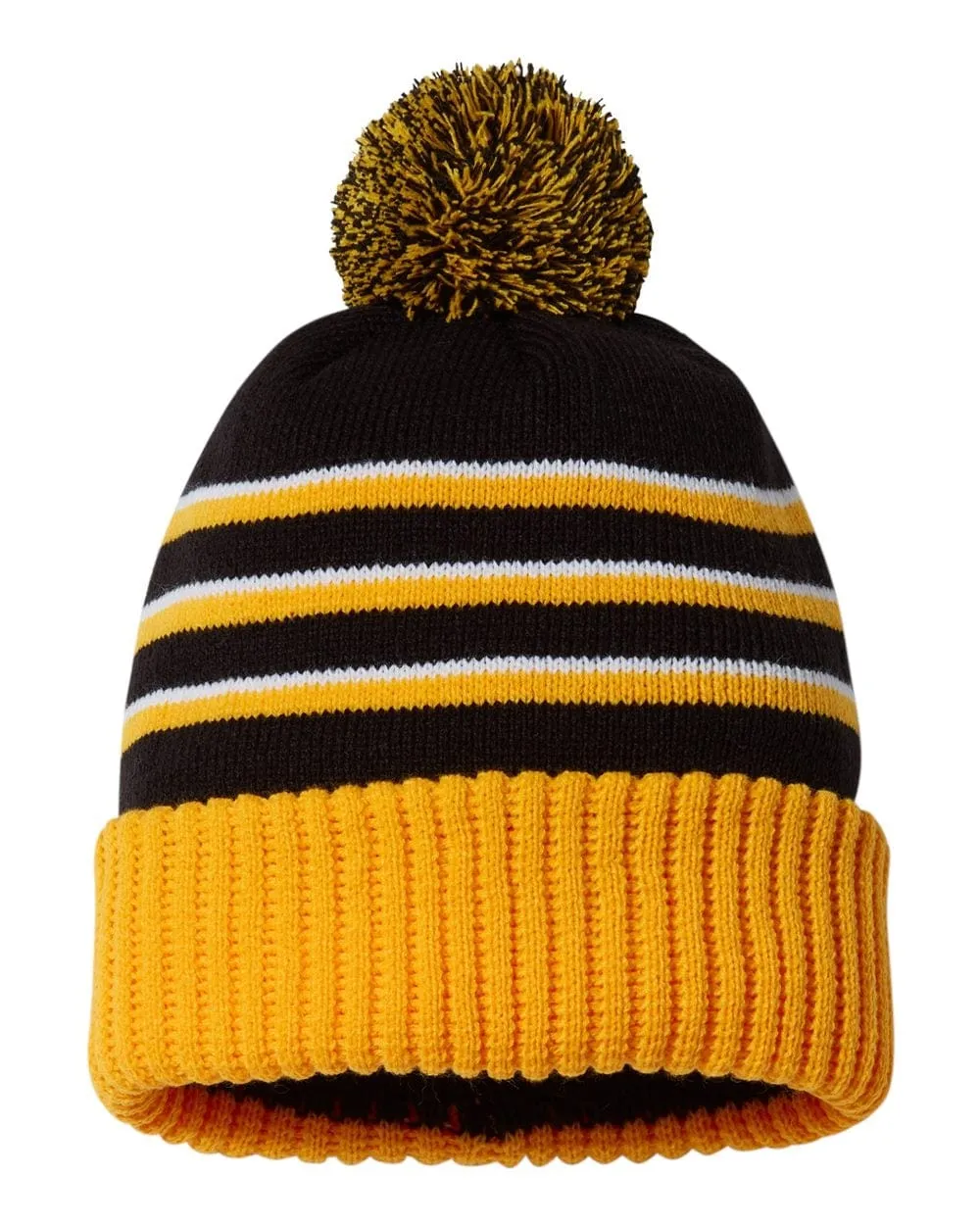 Richardson - Striped Pom Cuffed Beanie