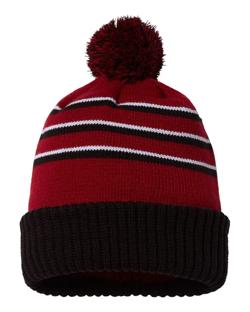 Richardson - Striped Pom Cuffed Beanie