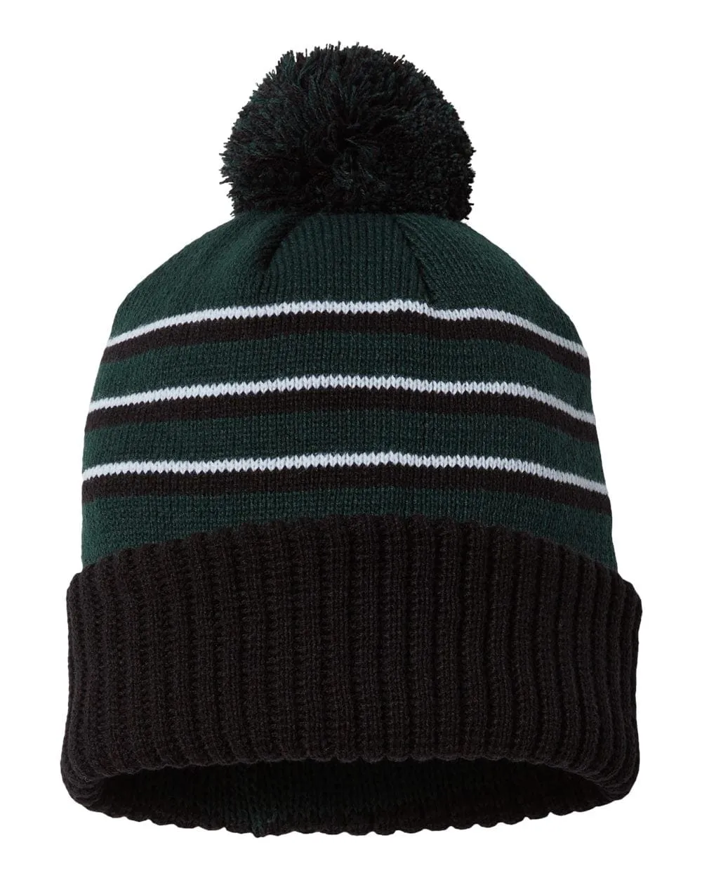 Richardson - Striped Pom Cuffed Beanie