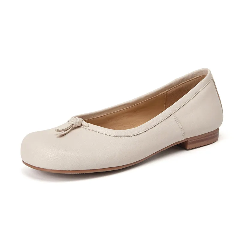 Round Toe Slip on Flats for Women Soft Leather Flats Handmade in White/Black/Red