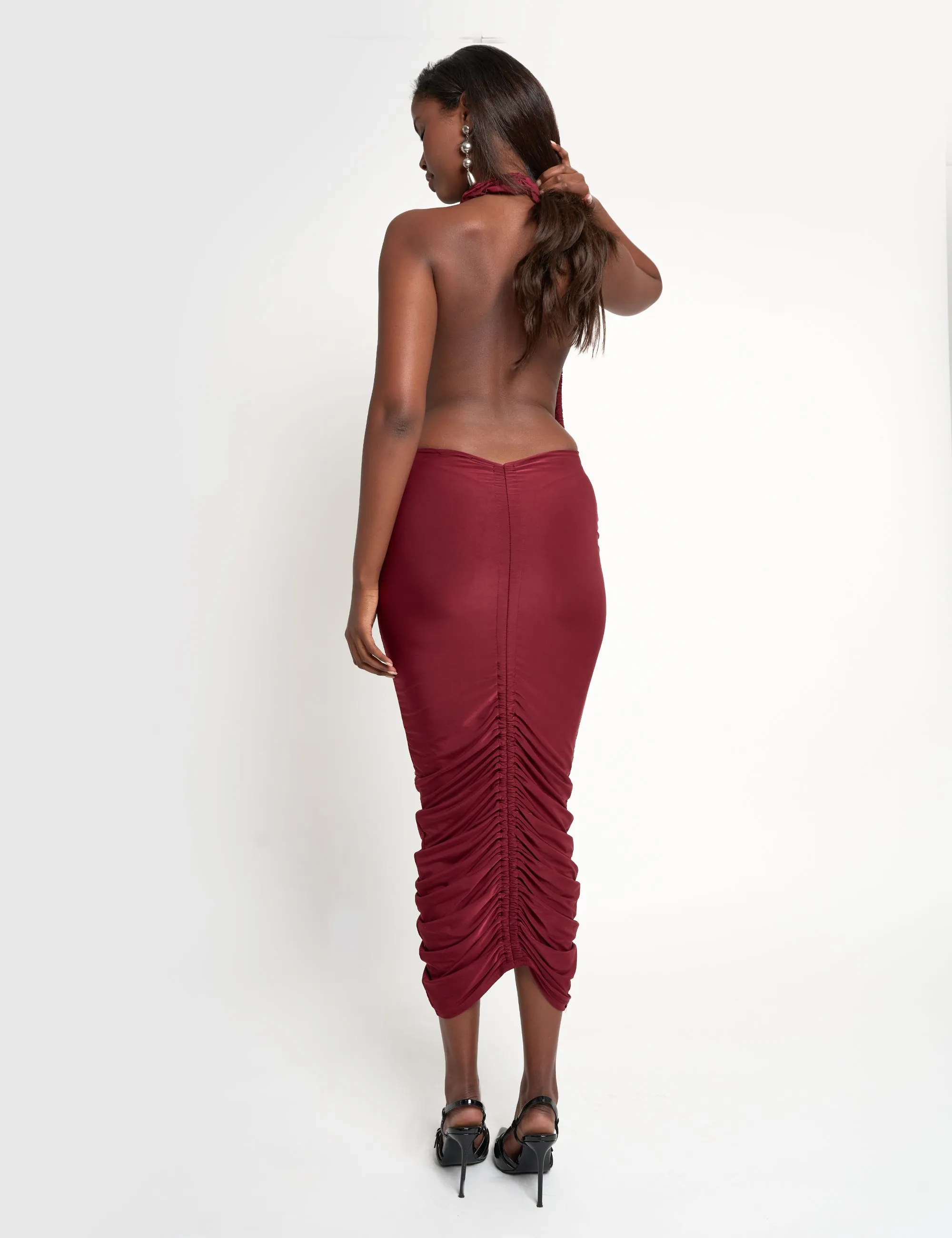 Ruffle Plunge Maxi Dress Burgundy