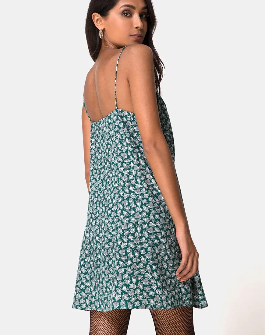 Sanna Slip Dress in Floral Bloom Green