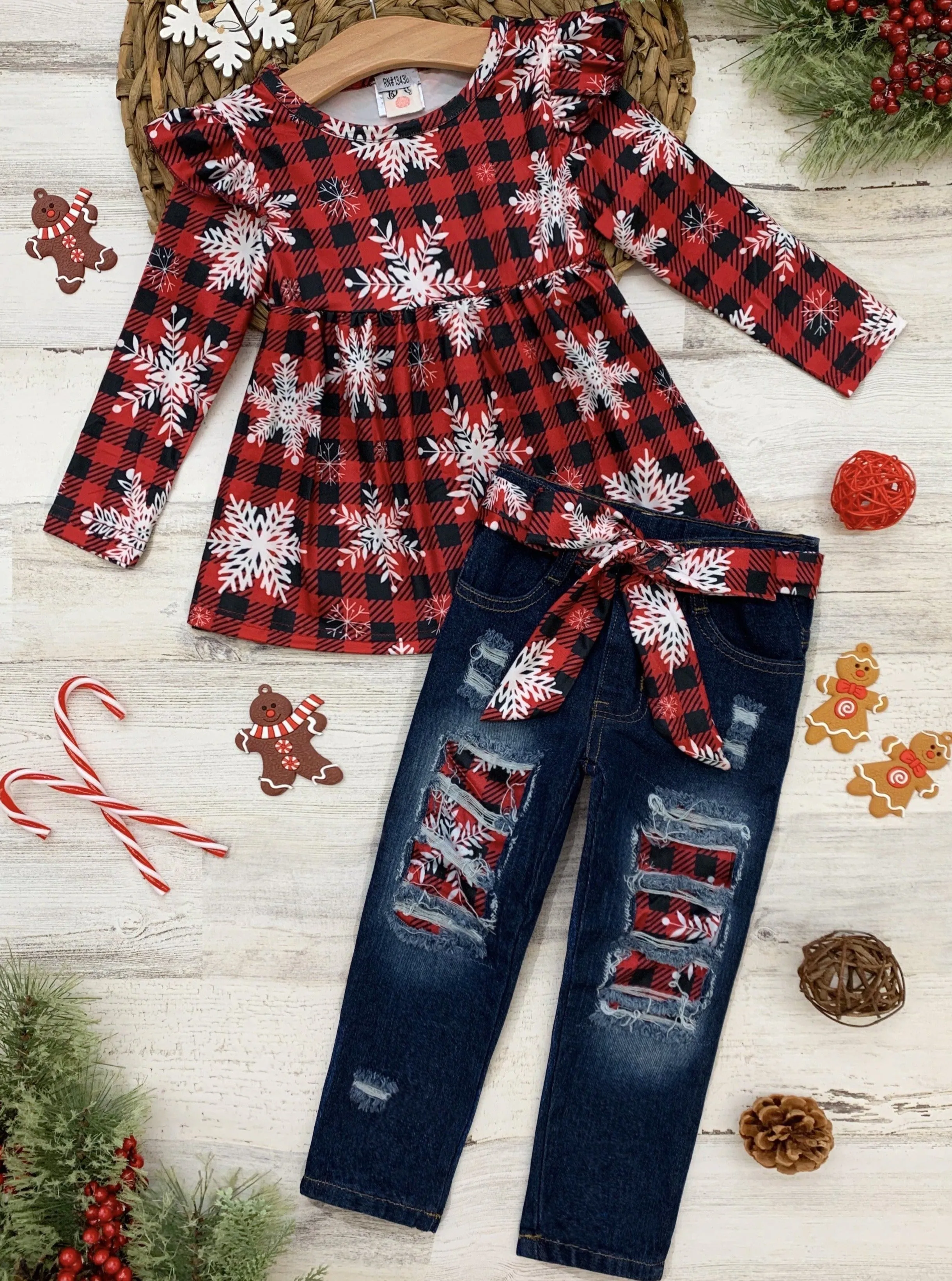 Say It Ain't Snow Plaid Patched Jeans Set