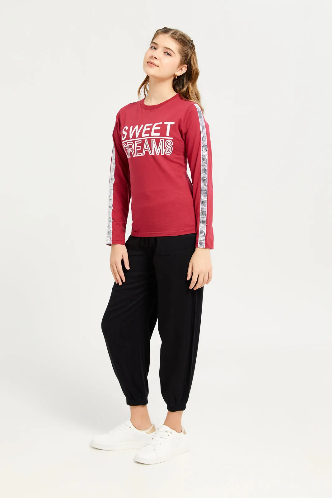 Senior Girls Burgundy Sweet Dream Print T-Shirt