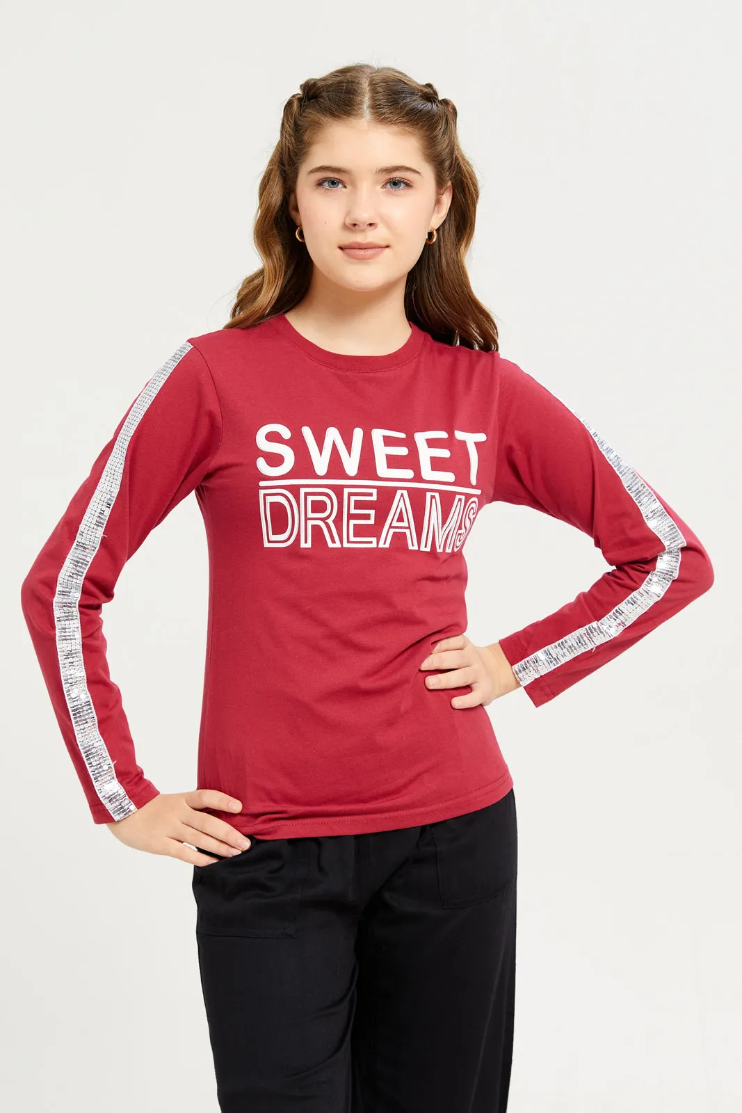 Senior Girls Burgundy Sweet Dream Print T-Shirt