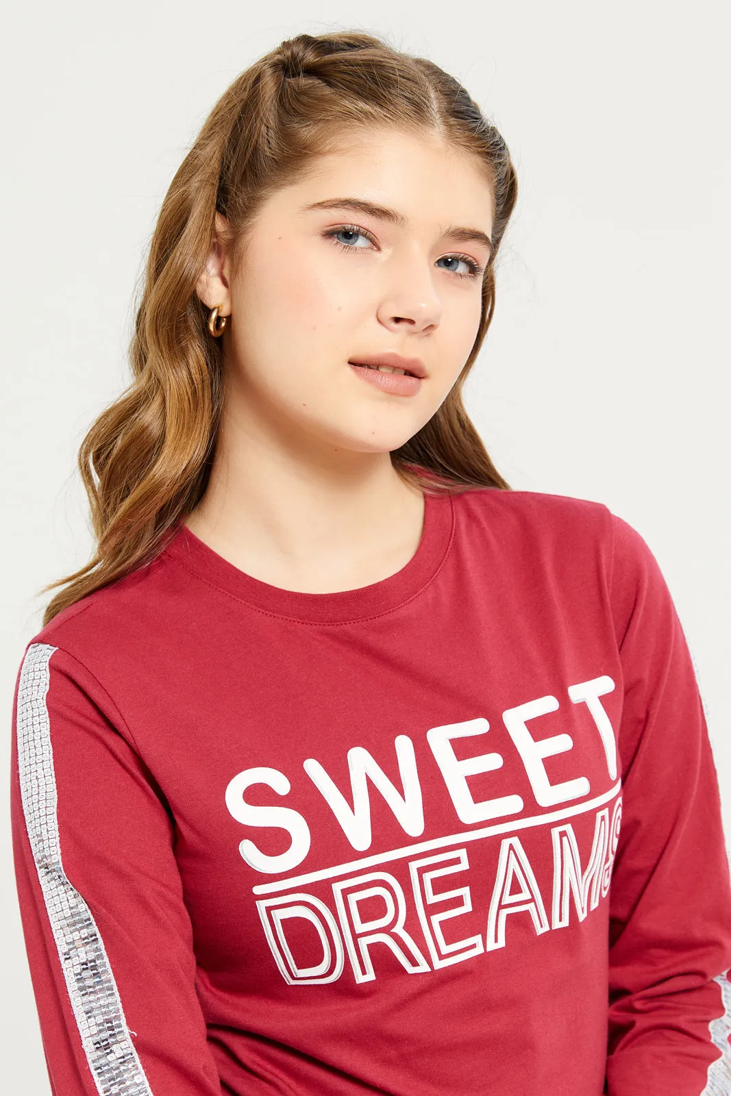 Senior Girls Burgundy Sweet Dream Print T-Shirt