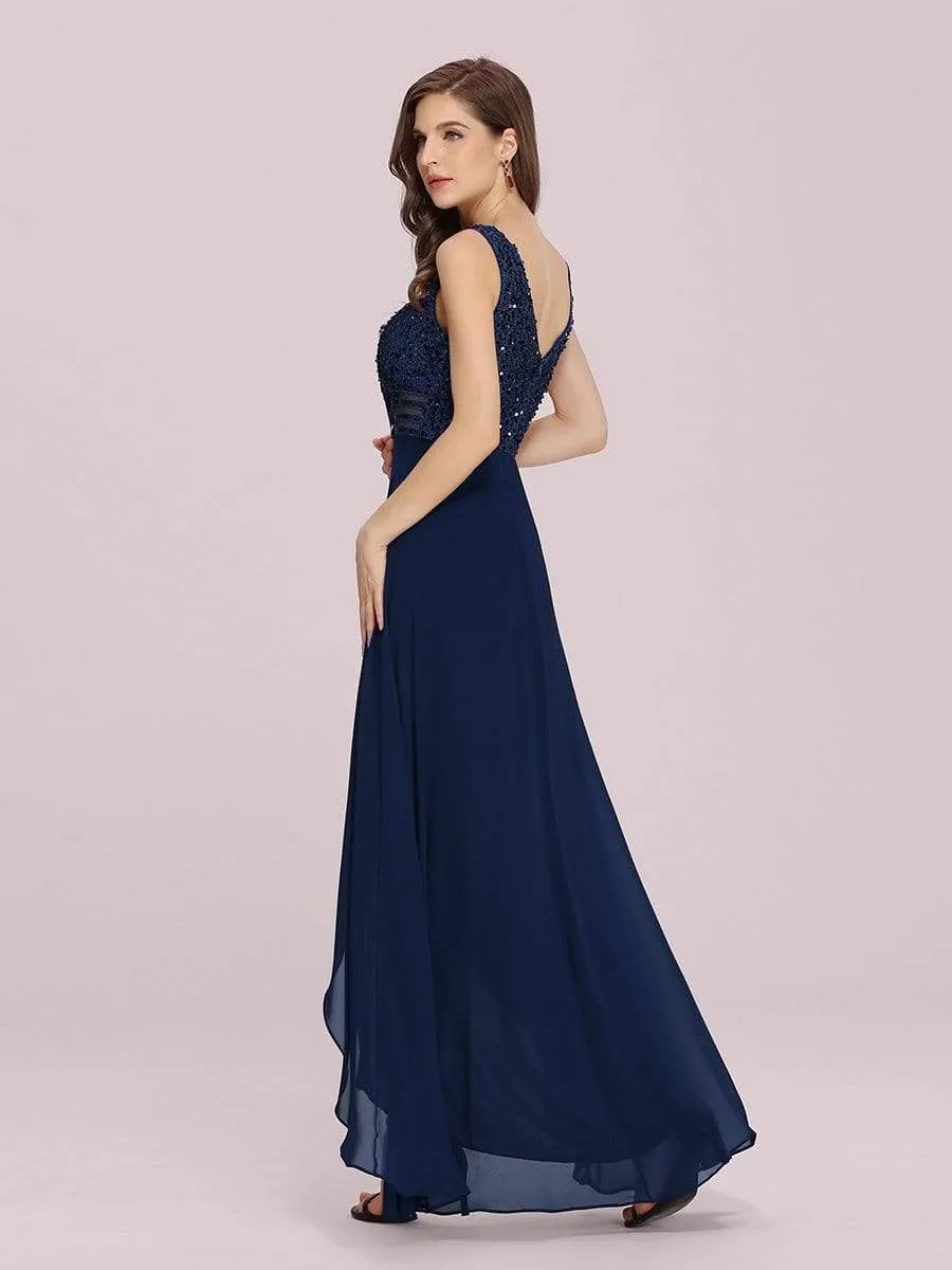 Sexy High-Low Maxi Chiffon Evening Dresses with Sequin