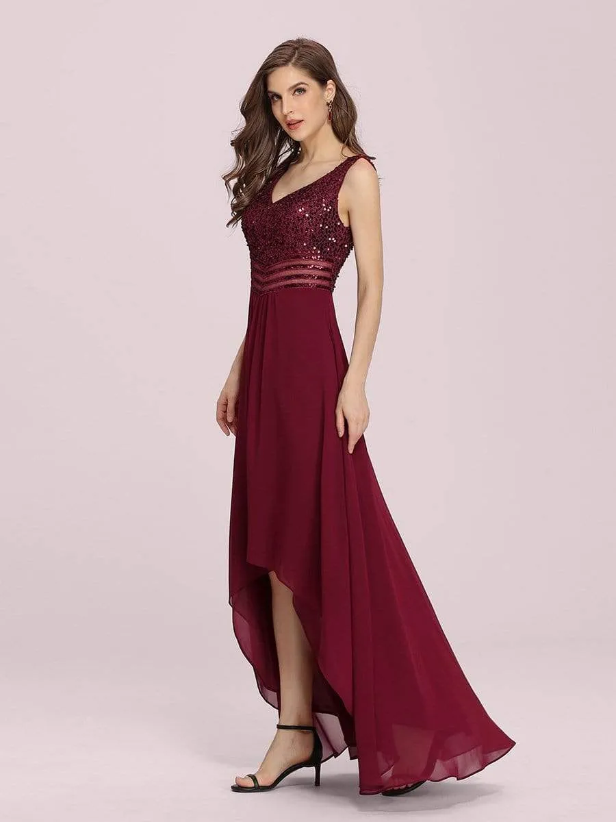 Sexy High-Low Maxi Chiffon Evening Dresses with Sequin