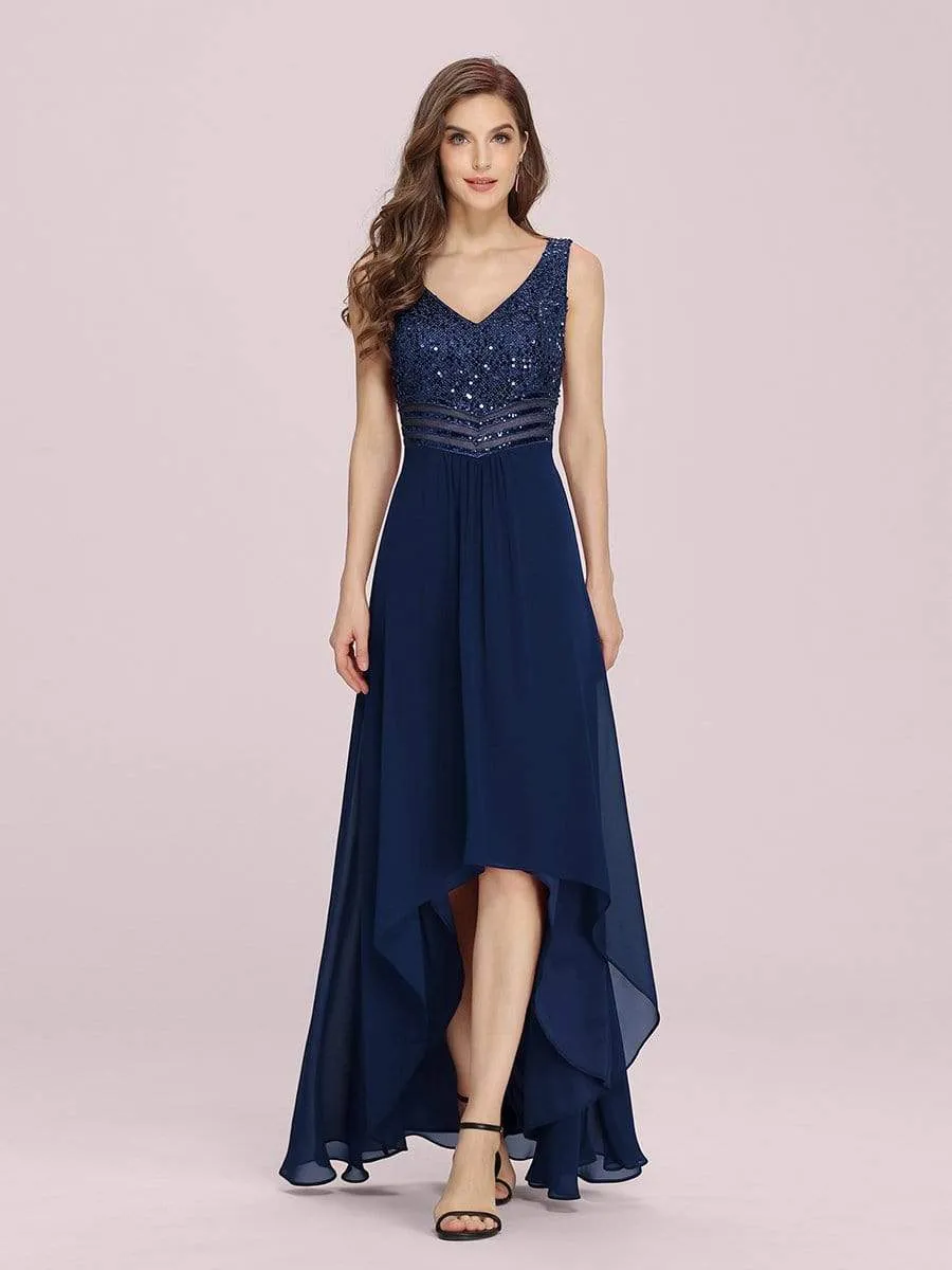 Sexy High-Low Maxi Chiffon Evening Dresses with Sequin