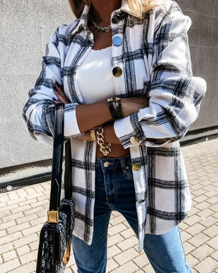 Shacket Vintage Plaid Shirt Jacket