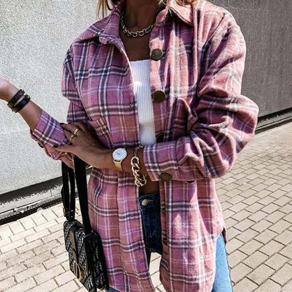 Shacket Vintage Plaid Shirt Jacket