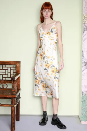 Silk Printed Yellow Floral Slip Dress