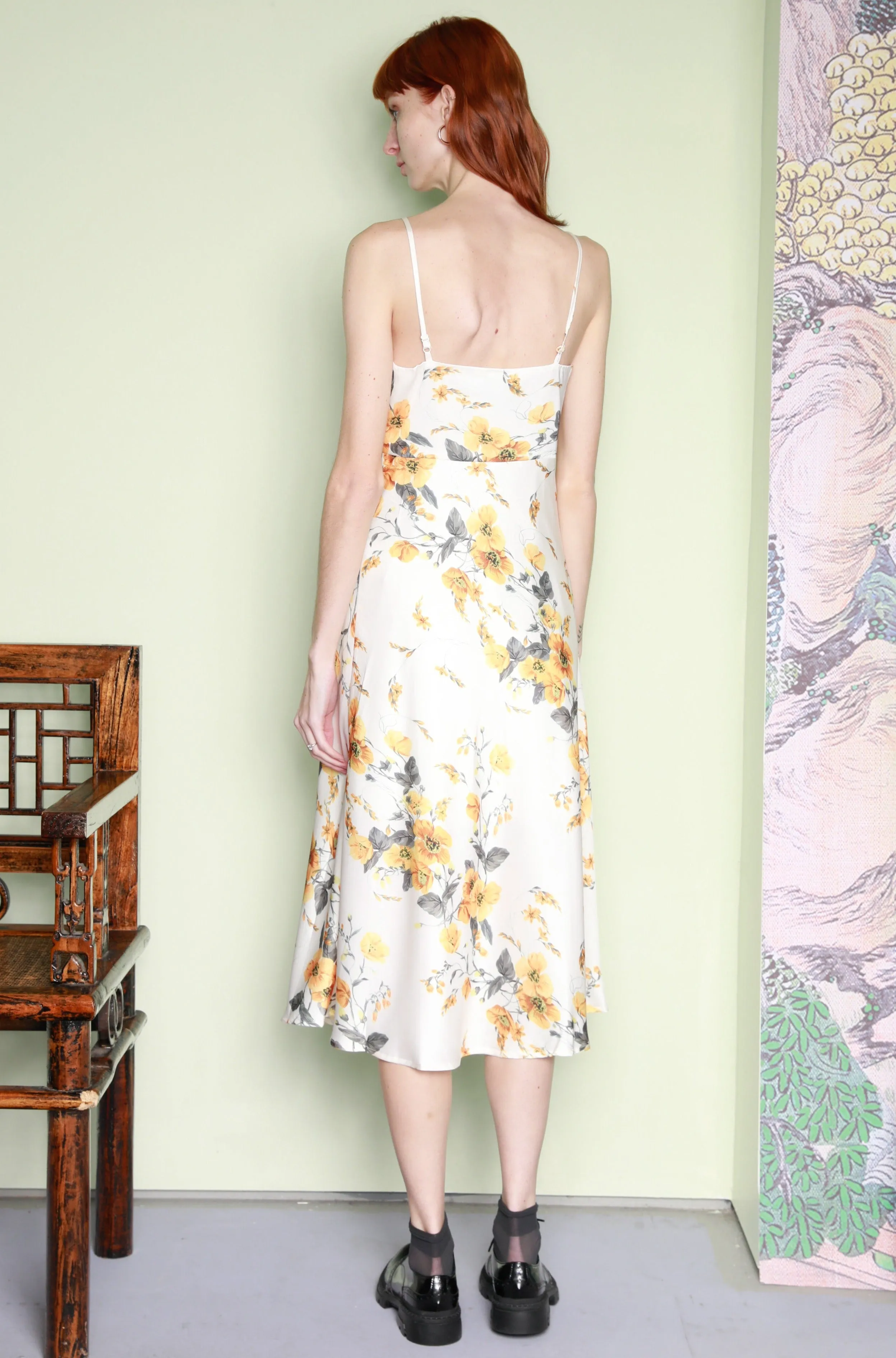 Silk Printed Yellow Floral Slip Dress