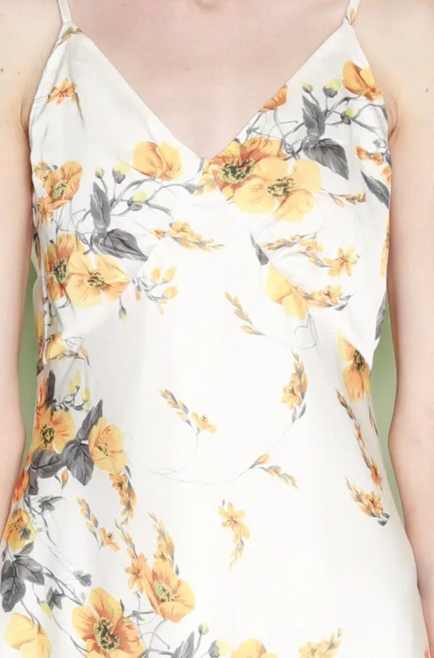 Silk Printed Yellow Floral Slip Dress