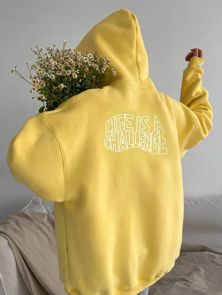 Simple Embroidery Print Oversized Hoodie