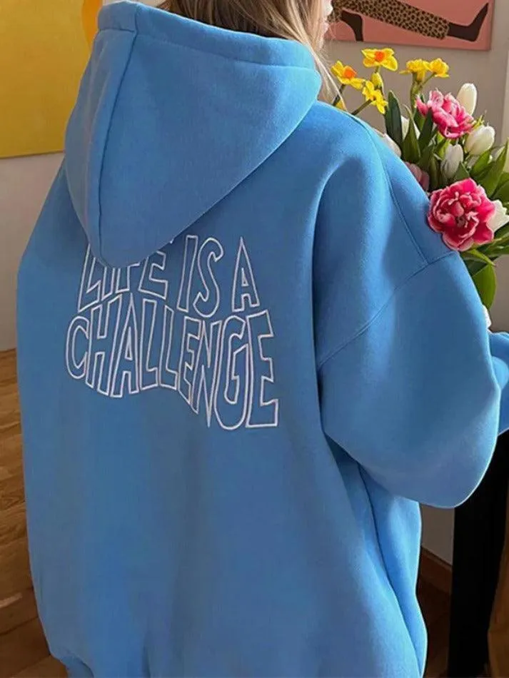 Simple Embroidery Print Oversized Hoodie