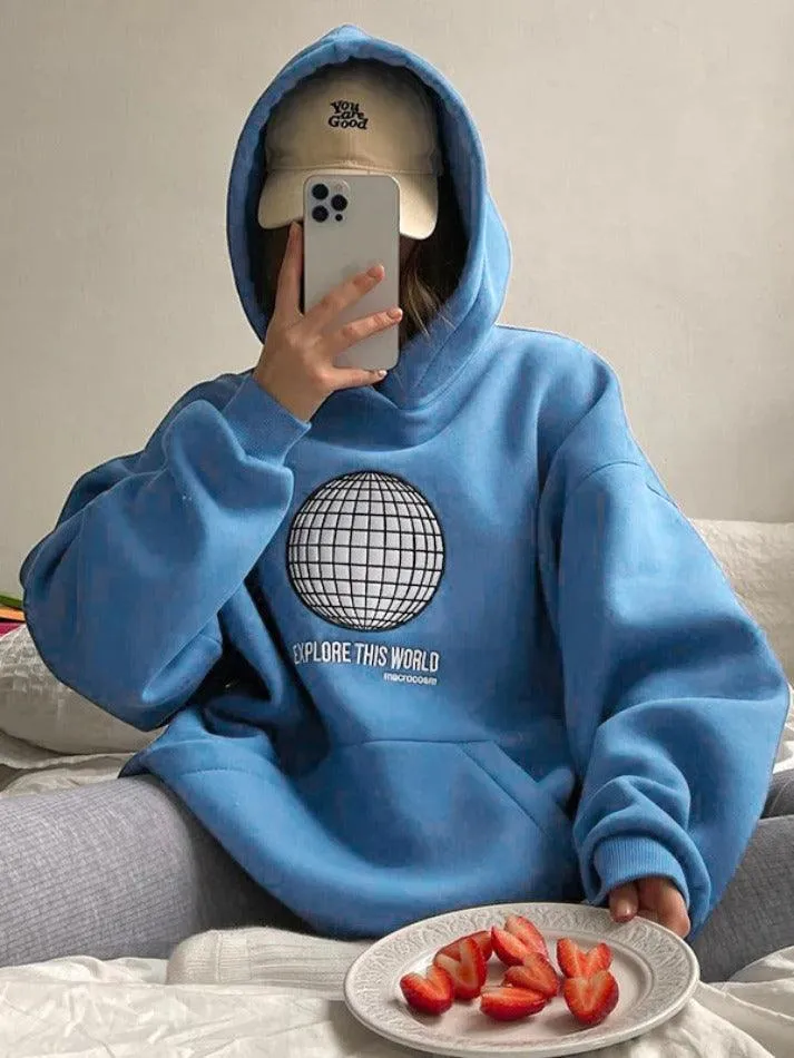 Simple Embroidery Print Oversized Hoodie