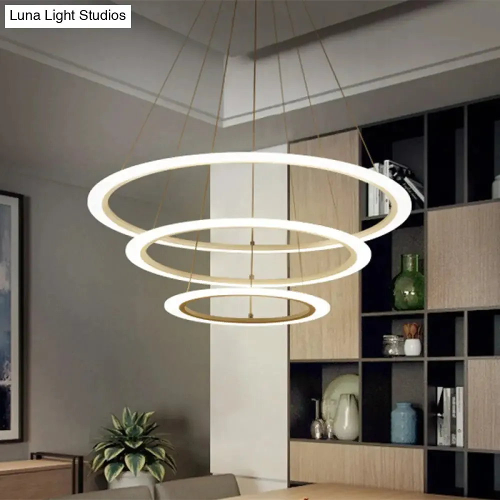 Sleek White Multi-Layer LED Chandelier – Simplicity for Living Room Suspension Light