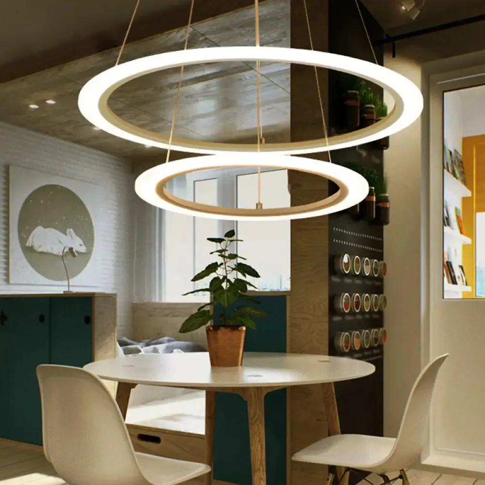 Sleek White Multi-Layer LED Chandelier – Simplicity for Living Room Suspension Light