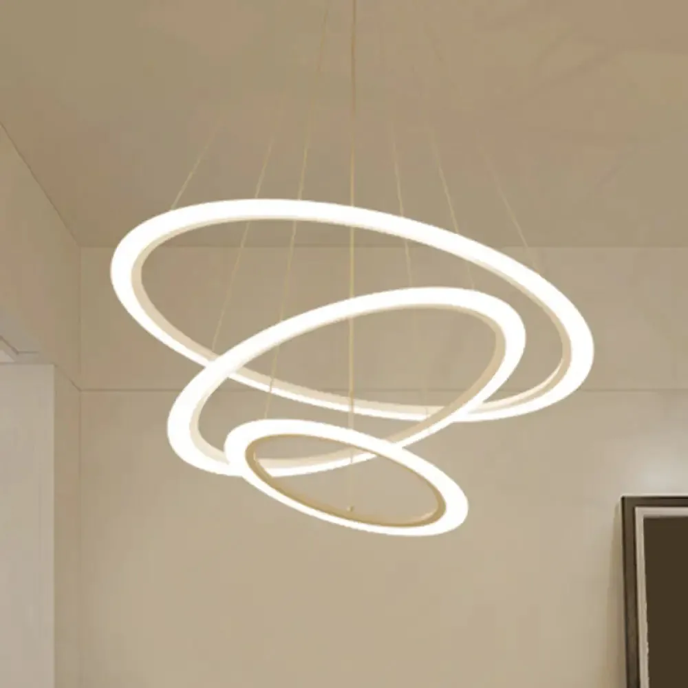 Sleek White Multi-Layer LED Chandelier – Simplicity for Living Room Suspension Light