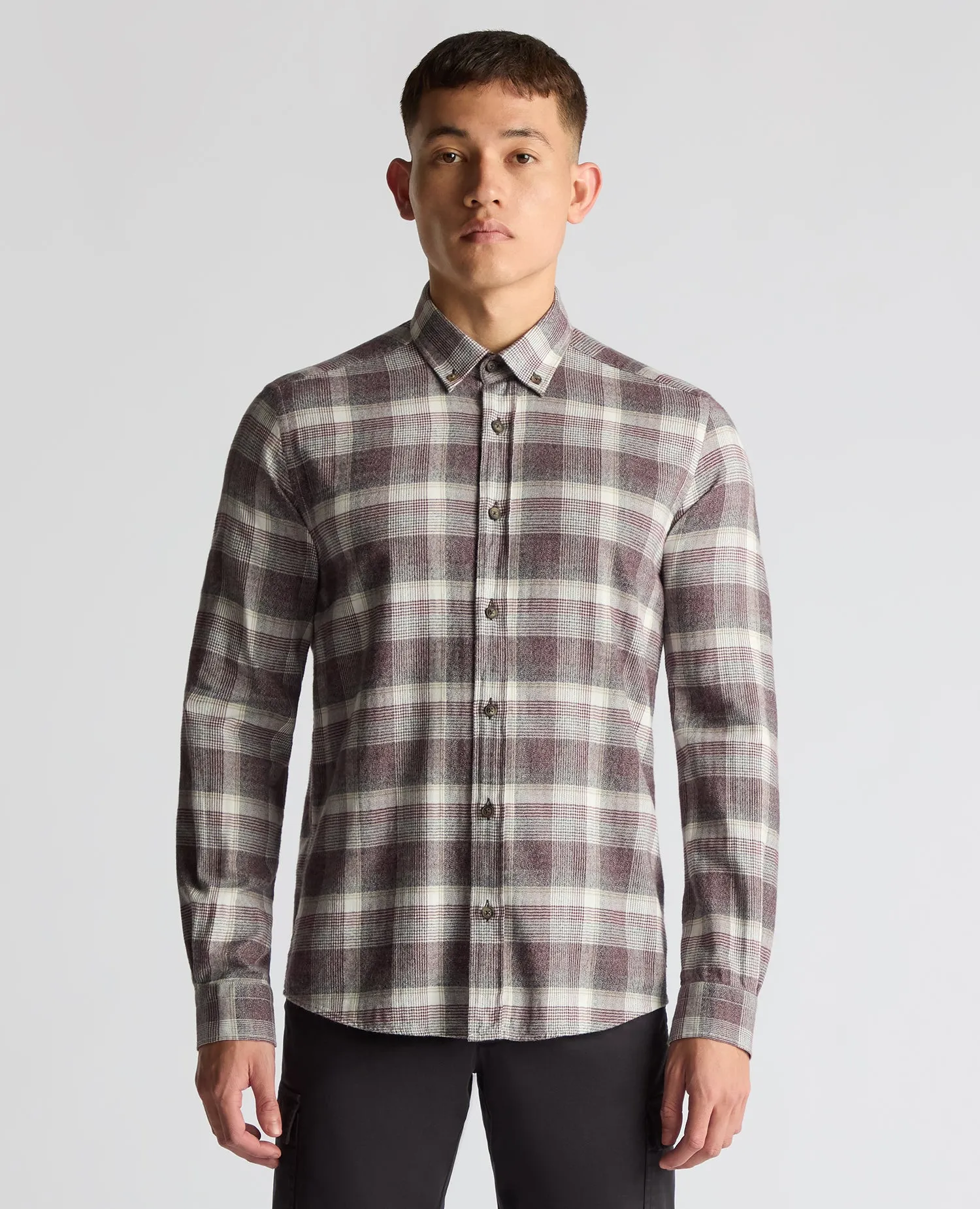 Slim Fit Checked Brushed Cotton Shirt