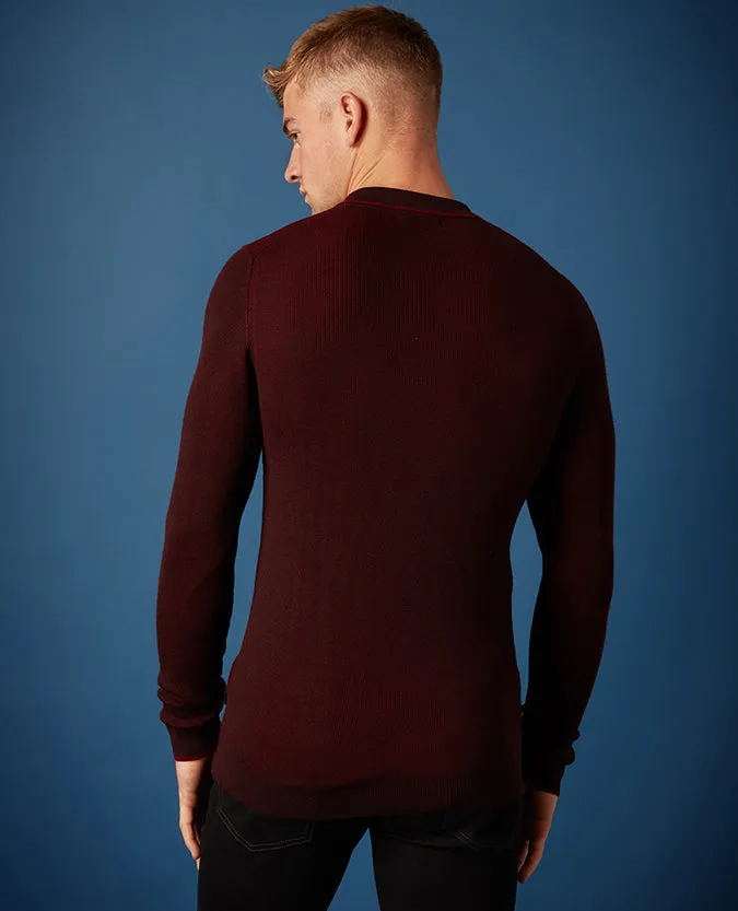 Slim Fit Merino Wool-Blend Long Sleeve Polo Shirt