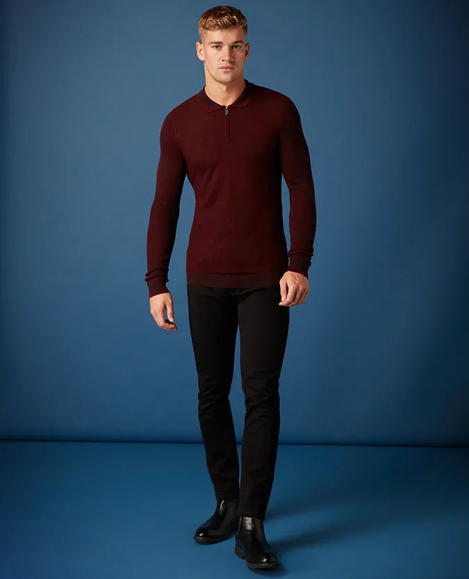 Slim Fit Merino Wool-Blend Long Sleeve Polo Shirt