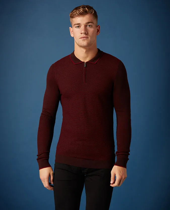 Slim Fit Merino Wool-Blend Long Sleeve Polo Shirt